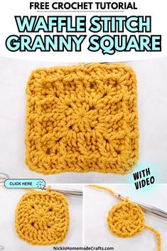 the crochet granny stitch granny square is shown with instructions to make it easier