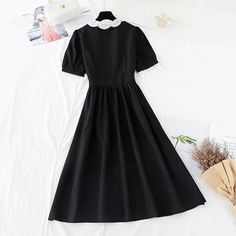 Pattern: solid Size: s, m, l, XL Color: Black Black Midi Dress With Fitted Waist, Elegant Long Dress In Solid Color, Casual Black Dress With Fitted Waist, Black Knee-length Dress With Fitted Waist, Elegant Black Midi Length Skirt, Black Ruffled Knee-length Skirt, Black Non-stretch Midi Dress, Black Solid Color Knee-length Skirt, Black Non-stretch Solid Midi Dress