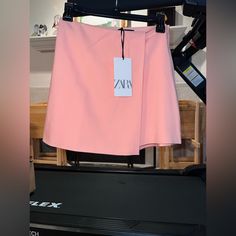 Brand New With Tag Zara Wrap Skirt Mini Elegant Pink Skort For Spring, Chic Pink Skort For Workwear, Chic Pink Relaxed Skort, Chic Peach Skirt For Spring, Pink Skort For Spring Workwear, Pink Skort For Workwear, Zara Asymmetrical Mini Skirt For Spring, Summer Workwear Pink Mini Skirt, Trendy Zara Pink Skirt