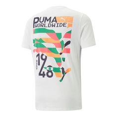 PUMA throws it back with this incredible graphic tee from Worldwide – capturing the spirit of retro style front to back. The bold rubber print splashed across this classic tee adds a touch of inspiration to your everyday workout. Comfortable style by PUMA Signature PUMA design elements Graphic PUMA rubber print on chest Style #622499_01 - Black Style #622499_02 - White Matching shorts available (Style #622501_01 - Black) Matching shorts available (Style #622501_02 - White) Rubber Print, Club Fits, Everyday Workout, Comfortable Style, Puma Mens, Black Style, Comfortable Fashion, Jersey Fabric, Trend Setter