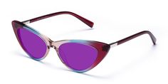 Unisex transparent gradient purple cat-eye full-rim sunglasses frames with spring hinges are available in variety of colors to match any outfit. These affordable qualified retro-vintage geek-chic tinted sunglasses include free single-vision prescription purple tinted lenses with AR and 100% UV protection, a case and a cleaning cloth. Bifocal and progressive lenses are supported. These slim acetate cat-eye frames are the perfect accessory to show your fun side while complementing your favorite ou Purple Cat Eye Sunglasses With Mirrored Lenses, Purple Mirrored Cat Eye Sunglasses, Retro Cat Eye Sunglasses With Gradient Lenses, Retro Cat Eye Sunglasses With Uva Protection, Retro Acetate Cat Eye Sunglasses, Retro Pink Cat Eye Sunglasses, Purple Cat Eye Sunglasses With Uv Protection, Purple Cat Eye Sunglasses For Summer, Chic Multicolor Cat Eye Sunglasses