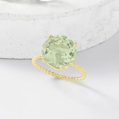 Ross-Simons - 4.50 Carat Prasiolite Twist Rope Ring in 14kt Yellow Gold. Size 7. This ring is like a little slice of heaven! A lush, pale 4.50 carat prasiolite in a four-prong setting, sits atop a delicately twisted rope of 14kt yellow gold. Prasiolite ring. Prasiolite Ring, Space Rings, Rope Ring, Twisted Ring, Rope Rings, Slice Of Heaven, Front Back Earrings, London Blue Topaz Ring, Gold Bead Necklace