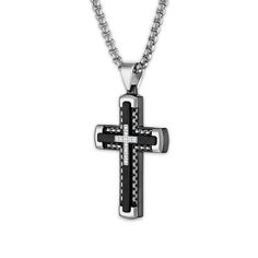 Luxe Layers Stainless Steel 1/8 CTW Diamond 30X52MM 24" Religious PendantMake a spiritual statement with religious jewelry. Spiritual Cross Jewelry With Box Chain, Spiritual Cross Box Chain Jewelry, Stainless Steel Cross Jewelry With Box Chain, Christ Tattoo, Cross Jewelry, Religious Jewelry, Cross Pendant, Stainless Steel, Tattoos