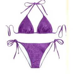 Condition : Brand New Never Worm Size: Small/Large. Top Is Size Small With Generous Cup Coverage. Bottoms Are Size Large And Cut Very Tiny. So Honestly Think This Bikini Would Fit A Medium Best. Purple Short-length Swimwear For Beach, Purple Bra-friendly Swimwear For Summer, Beachy Purple Triangle Top Swimwear, Purple V-neck Beach Top, Cheap Purple V-neck Intimates, Swimming Bathing Suits, 2 Piece Swimsuits, Reversible Bikinis, Womens Swim