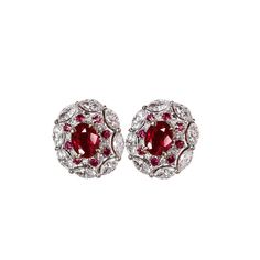 *Condition: Brand new *Center Stone: Natural Red Ruby, Oval Cut, approx 0.92ct total *Side stones: Natural White Diamond, Marquise cut & round cut (VS1 clarity and F color) *Metal Purity: Optional *Sell as pair Each piece is made-to-order with care and special attention to detail. all items are made with conflict-free diamonds and gems. The item will be gift wrapped and shipped. ------------------------------------------------------------------- Available in : 14k Rose or Yellow Gold, White Formal Red Diamond Earrings, Red Halo Earrings For Formal Occasions, Red Cluster Earrings For Formal Events, Red Round Diamond Earrings For Formal Events, Red Halo Design Earrings For Formal Occasions, Elegant Red Cluster Earrings For Anniversary, Red Cluster Earrings Fine Jewelry For Formal Events, Luxury Red Earrings For Formal Occasions, Red Cluster Earrings For Formal Occasions