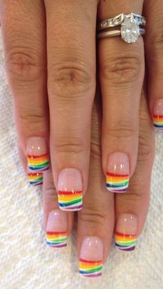 Whether male, female, cis, queer, or gender fluid, these rainbow nail designs are a chance to explore a world of color. #PRIDE Pride Nail, Fingernails Painted, Pride Nails Designs, Nails Designs Short, Easter Nail Designs