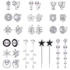 PRICES MAY VARY. 【You Will Get】: 15 pairs non pierced silver clip earrings, including 12 pairs clip on stud earrings and 3 pairs clip dangle earrings. The design elements contains crystal, faux pearl, flower, leaf, heart, star. 【Environmental Materials】: The women’s clip-on earrings is made of crystal, simulated pearls, anti pain rubber pads and environmental alloy,plated them with gold tone,the color is bright and eye-catching.It is nickel lead free, hypoallergenic, lightweight, high resistance Non Pierced Earrings, Earrings For Girls, Gold Clips, Pierced Jewelry, Flower Leaf, Pearl Flower, Girls Earrings, Clip Earrings, Pierced Earrings