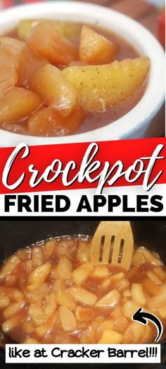 the crocker barrel fried apples are in the slow cooker and ready to be cooked