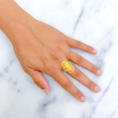 This Alternating Beaded Oval Ring, crafted in 22k yellow gold, features a unique design with alternating beaded and smooth oval patterns. Weighing 4.6 grams, the ring showcases the radiant warmth of yellow gold, enhanced by the intricate beaded detailing that adds texture and elegance. The oval motifs create a graceful, flowing design that makes this ring perfect for both everyday wear and special occasions. Available in size 7.25 with free sizing, it's ideal for those who appreciate distinctive Traditional Oval Yellow Gold Engraved Ring, Traditional Gold Oval Engraved Ring, Traditional Oval Engraved Yellow Gold Ring, Engraved Oval Yellow Gold-plated Ring, Traditional Engraved Oval Yellow Gold Ring, Engraved Yellow Gold Plated Ring, Oval Yellow 14k Gold Jewelry, Engraved Yellow Gold-plated Oval Ring, Traditional Yellow Oval Jewelry