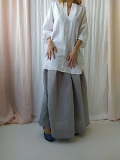 "Maxi linen skirt with pockets is perfect choice when you need casual, comfortable and stylish outfit combination. High waist linen skirt is clothing piece that can be easily paired with any top and creates a charming feminine look. Before placing an order, check the approximate measurements given below. If you are unsure about your size or would like to adjust the length of the item, you could leave your personal measurements (height, waist and hips) in a personalization box. SIZE and FIT Size Bohemian Wide Leg Maxi Skirt With Pockets, Bohemian Maxi Skirt With Pockets For Beach, Beach Long Skirt With Pockets, Bohemian Maxi Skirt With Pockets, White Relaxed Fit Long Skirt, Bohemian Baggy Skirt For Summer, White Long Maxi Skirt With Pockets, Baggy Long Skirt With Pockets, Bohemian Long Linen Maxi Skirt