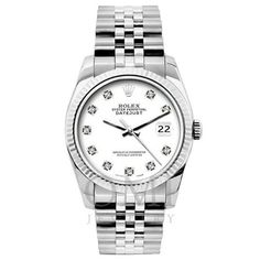 This pre-owned Rolex Datejust is a perfect blend of classic elegance and modern luxury, ideal for women who appreciate timeless style and exceptional craftsmanship. Powered by the original Rolex automatic movement, this watch ensures precise timekeeping. The 26mm case features a fluted stainless steel bezel and a scratch-resistant sapphire crystal, protecting the stunning white Roman aftermarket diamond dial. The original Rolex stainless steel bracelet, measuring 7.5 inches, adds to the watch's Classic Diamond Watch With Jubilee Bracelet, Classic Diamond Watch With Jubilee Bracelet For Formal Occasions, Classic Formal Diamond Watch With Jubilee Bracelet, Classic White Gold Diamond Watch With Jubilee Bracelet, Modern Formal Watches In Diamond White, Classic Silver Diamond Watch With Jubilee Bracelet, Classic Round Watches With Jubilee Bracelet, Modern Formal Watches With Jubilee Bracelet, Elegant Jewelry With Stainless Steel Clasp For Anniversary