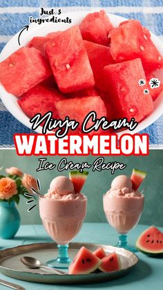 watermelon ice cream recipe is shown in this collage with the words miss jean's watermelon