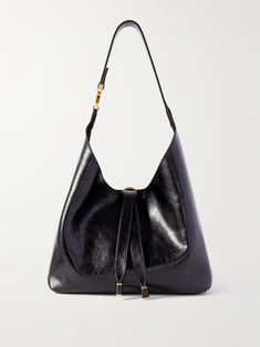 CHLOÉ Marcie embellished glossed textured-leather shoulder bag | NET-A-PORTER Elegant Leather Hobo Bag, Timeless Leather Hobo Bag For Formal Occasions, Luxury Soft Leather Hobo Bag For Formal Occasions, Luxury Formal Soft Leather Hobo Bag, Luxury Leather Hobo Bag For Formal Occasions, Elegant Leather Hobo Bag For Formal Occasions, Elegant Evening Hobo Bag With Leather Lining, Luxury Hobo Bag With Gold-tone Hardware For Evening, Designer Soft Leather Hobo Bag For Formal Occasions