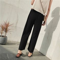 FREE SHIPPING !! High Waist Pleated Chiffon Wide Leg Trousers JKP663 Chic Non-stretch Pleated Pants, Pleated Full Length Pants For Spring, Full Length Pleated Pants For Spring, Spring Pleated Full Length Pants, Spring Full Length Pleated Pants, Casual Pleated Pants For Spring, Spring Pleated Ankle Pants, Spring Pleated Ankle-length Pants, Non-stretch Pleated Pants For Summer