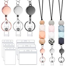 several different types of key chains and tags