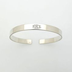 Sterling Silver Monogram Bracelet, Initials Cuff Bracelet, stacking bracelet, Engraved Inspirational Quote, Personalized Gift, Meaningful Gift, Wife or Girlfriend Gift Bracelet, Birthday Gift, Mothers day gift, Valentines day gift Fashionable custom bracelet, suitable to any wear. Personalized monogram bracelet crafted of high quality metal. The bracelet is crafted of sterling silver. Polished to a bright shine, it can be engraved with a beautiful monogram made of your initials. can both sides e Classic Personalized Initials Bracelet, Classic Initials Bracelet, Perfect As Gift, Classic Bracelets With Initials, Classic Adjustable Bracelet With Initials, Classic Adjustable Initials Bracelet, Classic Adjustable Customizable Jewelry, Personalized Silver Bracelets With Initials, Personalized Silver Bracelet With Initials, Classic Monogram Name Bracelet As Gift