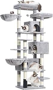 a cat tree with several cats in it