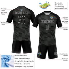 the front and back of a soccer uniform