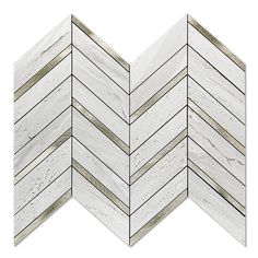 white and gold chevroned marble tile with metallic stripes on the edges, set against a white background