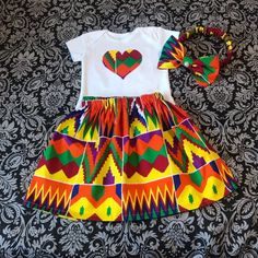 Fitted Multicolor Sets For Playtime, Playful Fitted Multicolor Sets, Fitted Short Sleeve Sets For Playtime, Playful Fitted Sets With Matching Headband, Fitted Summer Sets With Matching Headband, White Fitted Dress With Matching Headband, Kente Outfits, Ankara Headband, African Kids Clothes