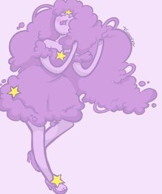 a purple poodle with stars on it's head and arms in the air