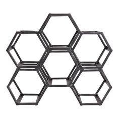 the hexagonal shelf is made out of metal and has four sections on each side