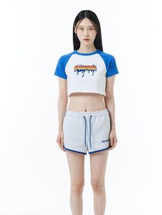 Editor's notesIt is a casual and basic dolphin shorts in smooth and soft cotton polyester fabric. The shorts features sporty vibe  contrast piping  and logo print on the front and melted symbol graphic print on the back.- Elastic waist- Drawstring on waist- Contrast piping- Side pockets- Back pocketMeasurements(in.)S / M / L- Waist: 14.6 in. / 15.6 in. / 16.5 in.- Hem: 12.6 in. / 13.2 in. / 13.8 in.- Rise: 11.6 in. / 12 in. / 12.4 in.- Length: 11.4 in. / 11.8 in. / 12.2 in.*Model info: Height 5& Trendy Cotton Athletic Shorts For Streetwear, Casual Stretch Bottoms With Logo Print, White Logo Print Bottoms For Summer, Cotton Shorts With Logo Print, Sporty Cotton Shorts With Logo Print, Summer Sports Bottoms With Logo Print, Summer Streetwear Shorts With Logo Print, Sporty Logo Print Bottoms For Spring, Logo Print Sports Bottoms For Summer