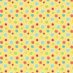 a yellow background with multicolored polka dots