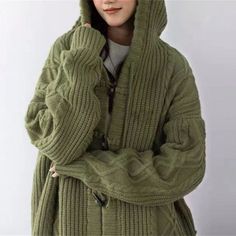 outfit inspo Retro Green Horn Buckle Twist Sweater Coat for Women Spring and Autumn Loose Lazy Hooded Knitted Cardigan Thickened Upper Fabric Name Knitting Main Fabric Component 2 Acrylic Fiber Main Fabric Composition Polyester (polyester Fiber) Pattern Solid Color Thickness Medium Combination Form Single Piece Style Cardigan Version Loose Sleeve Type Regular Sleeve Year/season Of Listing Spring 2024 Collar Type Hooded Sleeve Length Long Sleeve Popular Elements Contrast Color Clothing Length Ordinary Style (50cm Craft Collage/stitching Color Creamy-white/army Green Size Free Size Style Type Street Hipster Wearing Style Cardigan Main Fabric Component Content 50% (inclusive)-70% Content Of Main Fabric Component 2 Less Than 30% Placket Single-breasted Style Lazy Wind Product Category Sweater Outfit Inspo Retro, Dandy Hoodie, Chic Cardigan, Pu Leather Skirt, Clothes Winter, Shiny Pants, Loose Cardigan, Coat For Women, Oversize Women