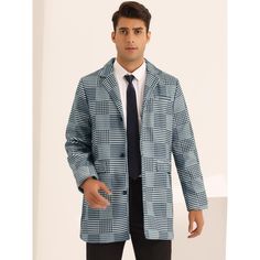 Plaid overcoats provide warmth during colder weather while keeping you looking stylish. Unlike ordinary plaid coats, this coat with a contrasting plaid pattern design is more fashionable. The checked overcoat can be paired with jeans or dress pants, depending on the casual or formal event. Coats can be worn to work, school, meetings, travel, or social events. Plaid Single Breasted Long Wool Coat, Plaid Single-breasted Long Wool Coat, Plaid Single Breasted Long Sleeve Wool Coat, Plaid Single Breasted Wool Coat, Plaid Single-breasted Wool Coat With Long Sleeves, Winter Long Sleeve Houndstooth Sport Coat, Winter Business Plaid Outerwear, Winter Houndstooth Long Sleeve Sport Coat, Plaid Lapel Collar Sport Coat For Winter