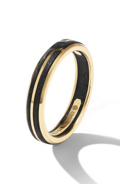 18-karat yellow gold. Forged carbon. Ring, 4mm. Made in the USA. Elephant Hair Ring Gold, Elephant Hair Ring, Elephant Ring Gold, Elephant Hair, Black Band Ring, Baguette Diamond Band, Gold Finger Rings, Mangalsutra Design, David Yurman Ring