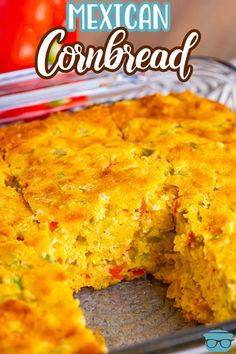 mexican cornbread casserole is cut in half and ready to be eaten