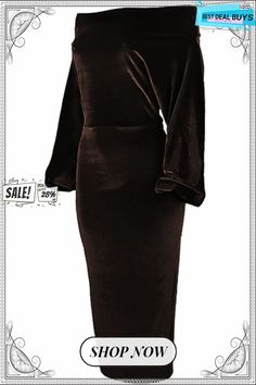 Skew Neck Long Sleeve Solid Color Midi Dress Brown Evening Dresses For Winter, Brown Long Sleeve Mini Dress For Evening, Fall Cocktail Sheath Midi Dress, Brown Long Sleeve Midi Dress For Party, Brown Long Sleeve Evening Dress, Brown Midi Dress For Fall Cocktail, Brown Long Sleeve Mini Dress For Formal Occasions, Cute Bathing Suits, Dress Home