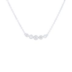 Perfect for layering or wearing solo, this delicate pendant features five round brilliant cut diamonds totaling 0.18 carats surrounded by bezel milgrain frames. Nana Necklace, Diamonds Direct, Delicate Pendant, Hair Jewelry Wedding, Round Brilliant Cut Diamond, Diamond Pendant, Hair Jewelry, Round Brilliant, Online Jewelry