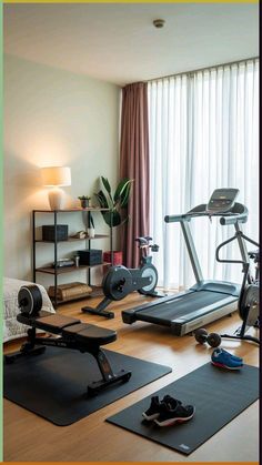 there are many exercise equipment in this room