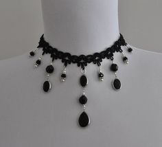 Black Lace Metal Black Facetted Glass Beads Choker by vezanie, $7.00 Adjustable Black Choker For Party, Black Beaded Choker For Evening, Adjustable Black Beaded Choker For Parties, Formal Black Beaded Choker Necklace, Evening Black Beaded Choker, Gothic Black Beaded Jewelry For Party, Black Gothic Choker For Evening Wear, Gothic Black Choker For Evening, Gothic Adjustable Beaded Necklaces For Party