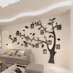 Family Tree 3D Picture Frame Wall Art - Style 5 (right) / L Photo Frame Tree, Diy Mirror Wall, Crystal Mirror, Family Photo Frames, Tree Photo, Tree Wall Stickers, Mirror Stickers, Tv Background, Wall Stickers Bedroom