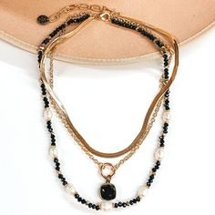 No need to wear multiple necklaces for the layered look! Grab this necklace and you will have the perfect layered look! This necklace is adjustable up to 18.5 inches long. SKU: #N-432BBL Multiple Necklaces, Black Beaded Necklace, Black Cushion, Black Cushions, Black Bead Necklace, Crystal Drop, Jewelry Inspo, Layered Look, Cushion Cut