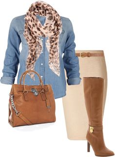 This is too cute 가을 패션, Work Fashion, Look Chic, Brown Boots, Denim Shirt, Modest Fashion, Autumn Winter Fashion