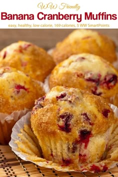 banana cranberry muffins on a bamboo mat with the title overlay