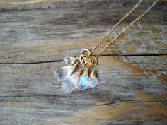 Briolette Cluster Necklace in Rainbow Moonstone Gold Multi-stone Moonstone Jewelry, Yellow Gold Multi-stone Moonstone Jewelry, Gold Moonstone Jewelry With Stones, Gold Multi-stone Drop Gemstones, Cluster Necklace, Opal Bracelet, Opal Earrings, Opal Pendants, Opal Necklace