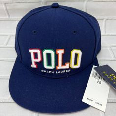 Polo Ralph Lauren Embroidered Logo Hat Snapback Cap Blue New Men Blue Baseball Cap With Logo Patch, Blue Flat Bill Fitted Hat With Logo Patch, Blue Fitted Hat With Logo Patch And Flat Bill, Navy Cap With Embroidered Logo, Blue Baseball Cap With Letter Patch And Curved Brim, Blue Baseball Cap With Letter Patch, Navy Baseball Cap With Embroidered Logo, Casual Trucker Hat With Embroidered Logo And Flat Brim, Blue Visor Hat With Logo Patch