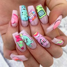 90s Theme Nails, Theme Nails, 90s Nails, Uñas Ideas, Themed Nails, Nails Y2k, 90s Theme, Baby Nails, Festival Nails