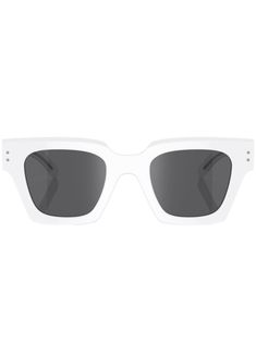 white acetate square frame tinted lenses logo print to the side sculpted arms curved tips These glasses come with a protective case. Eyewear Logo, Dolce And Gabbana Eyewear, Sculpted Arms, Lens Logo, Sunglasses White, Dolce Gabbana Sunglasses, Dolce E Gabbana, Square Frame, Sunglass Frames