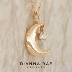 The night sky is forever balanced by the ever changing moon and the always shining stars up above. The Moon and Star Pendant shows this delicate balance between two of the most beautiful cosmic wonders that every human gets to experience. A crescent moon hugs a beautiful sparkling lab grown diamond as if they were dancing through the sky. AVAILABLE DIAMONDS: 0.10 carat Lab-Grown Diamond of SI2 clarity and G-H color or better Choose from 14k yellow, white, or rose gold. Includes an 18" chain. Celestial Diamond Jewelry With Single Diamond, Celestial Half Moon Jewelry For Anniversary, Celestial Wedding Jewelry With Single Diamond, Celestial Single Diamond Wedding Jewelry, Elegant Diamond Sun And Moon Jewelry, Elegant Diamond Jewelry With Sun And Moon Design, Celestial Moon-shaped Jewelry With Rose Cut Diamonds, Celestial Moon Shaped Jewelry With Rose Cut Diamonds, Celestial Crescent Diamond Jewelry