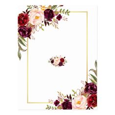 the watercolor burgundy floral gold border is shown