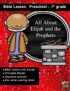 an image of the bible lesson about elizabeth and the prophets, with red background