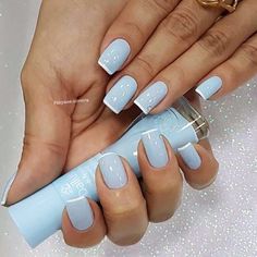 Square Acrylic Nails, Chic Nails, Short Acrylic Nails, French Tip Nails, Gorgeous Nails, Perfect Nails, French Manicure, Blue Nails, Nail Manicure