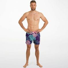 Keep your summer style on point with our Maris Equi Men's Floral Swim Shorts. Engineered for comfort and durability, this swimsuit is ideal for days spent by the water. Pair them with our matching shirts, flip flops, and swim briefs for a cohesive and fashionable ensemble. These swim trunks are handmade after you order them. Please allow 2 weeks for delivery. This suit has a lot of stretch and is very size friendly. If you want a tighter look, size down. This swimsuit has a shorter inseam for a Mens Swim Shorts, Swim Brief, Man Swimming, Matching Shirts, Swim Trunks, Board Shorts, Swim Shorts, Summer Style