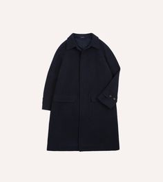 Navy Wool Raglan Coat – Drakes US Navy Wool Outerwear With Concealed Placket, Gabardine Wool Coat With Hidden Button Closure, Workwear Long Sleeve Gabardine Wool Coat, Solid Color Wool Coat With Concealed Placket, Solid Wool Long Coat With Concealed Placket, Navy Winter Outerwear With Concealed Placket, Solid Gabardine Outerwear With Concealed Placket, Classic Navy Wool Coat With Long Sleeves, Oversized Wool Outerwear With Concealed Placket